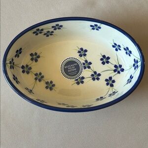 NWT Polish Pottery Small Oval Bowl Baker